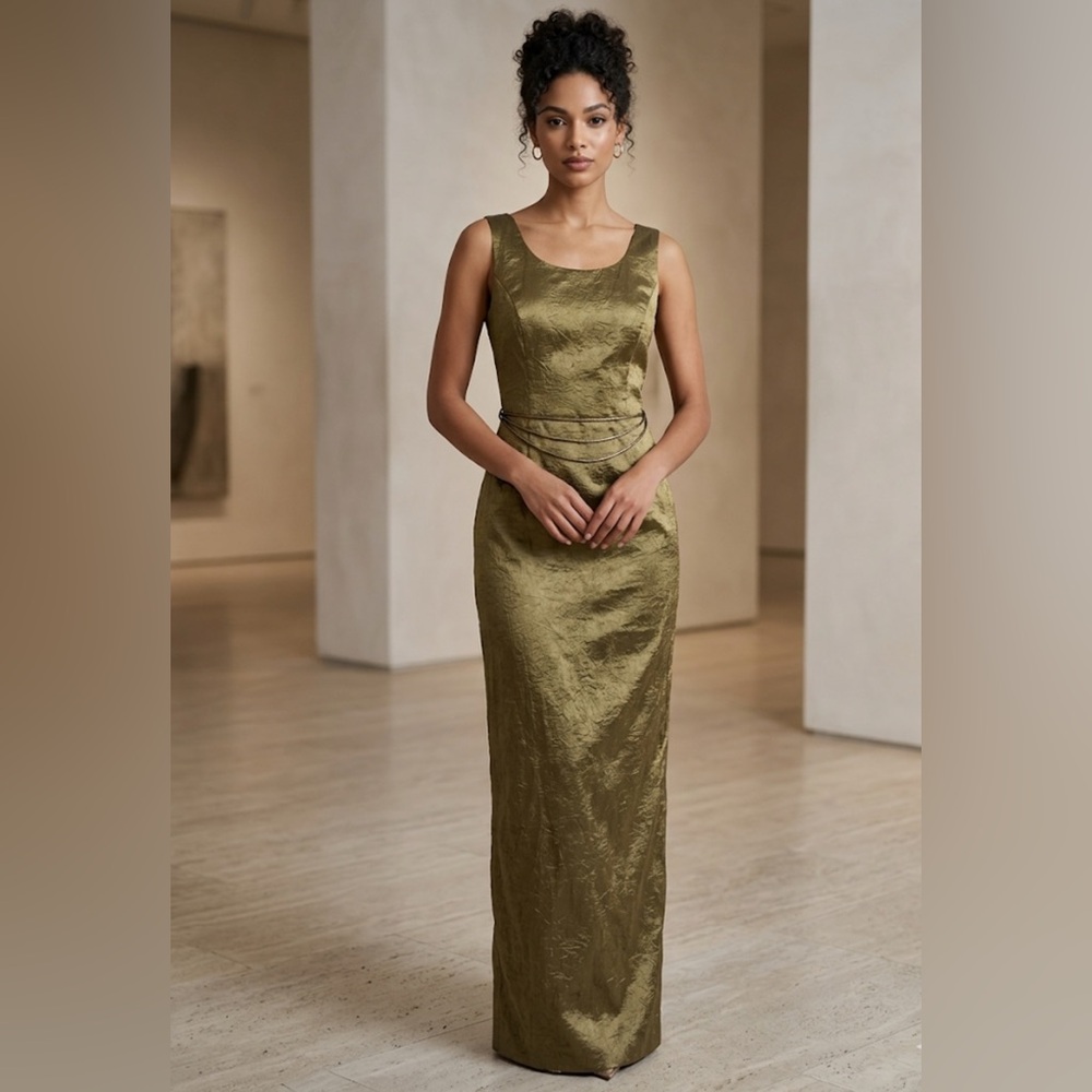 Virgo II Olive Green Sleeveless  Evening Dress